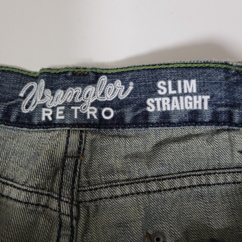 Wrangler Retro Slim Straight Jeans Mens 36x32 Blue Denim Y2K Gorpcore Western - Picture 7 of 10